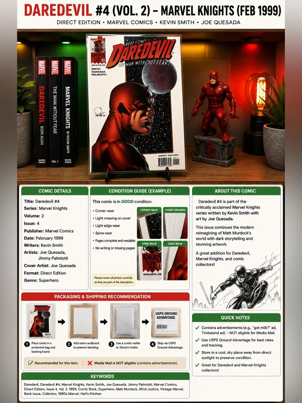 Daredevil #4 Marvel Knights 1999 Kevin Smith Joe Quesada Direct Edition Comic